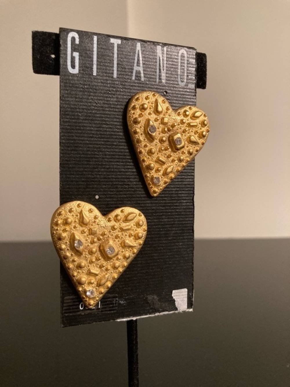Gitano Gold Textured Heart Stud Earrings with Clear Stones